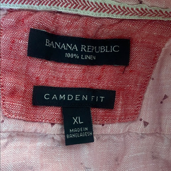 Banana Republic Linen Shirt Mens XL Pink Camden Short Sleeve Button Down - Picture 2 of 6